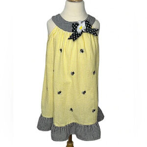 Rare editions girls yellow black bumblebee embroidered seersucker dress sz 6